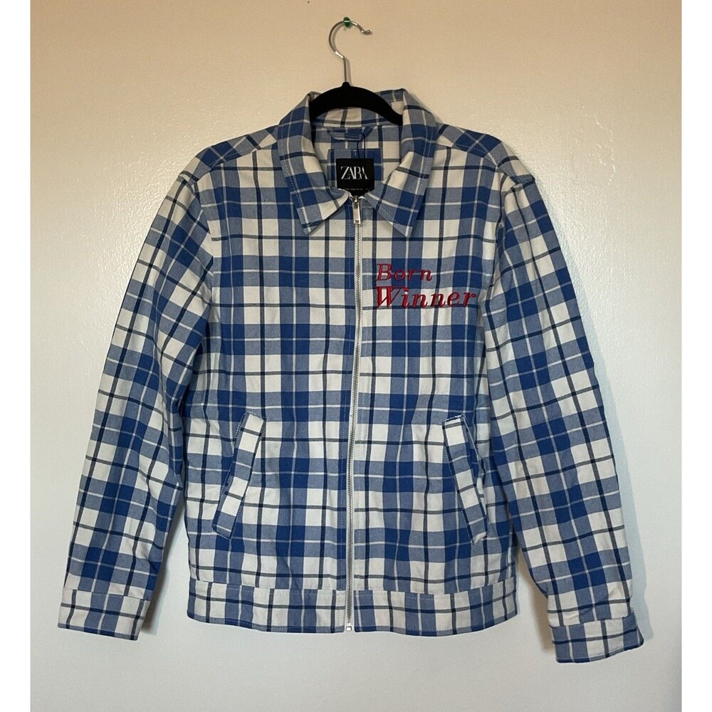 ZARA | Jacket Men’s Full Zip Coach Blue Beige Plaid | Size M